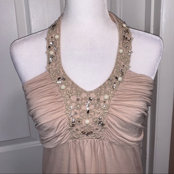 Express Crochet and Beaded Halter Top in Beige - Picture 3 of 9